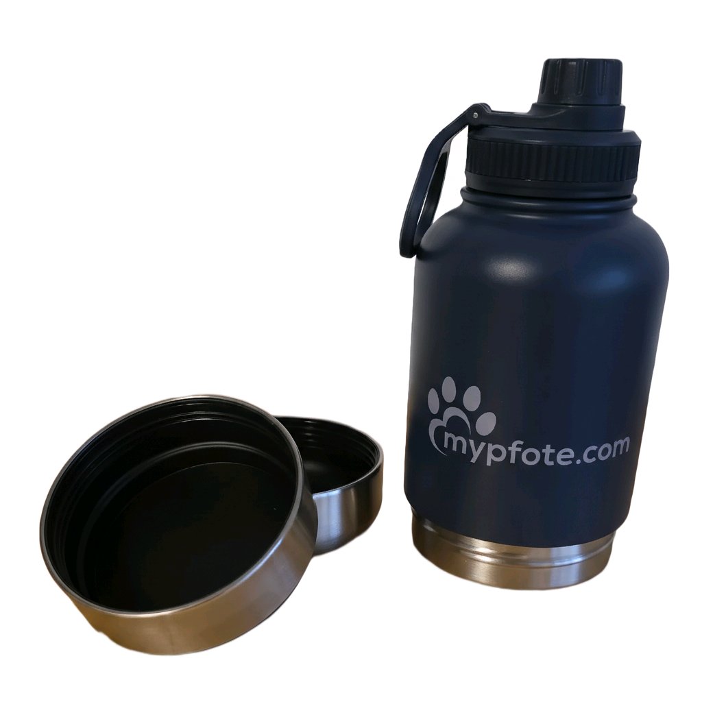 Hunde Trinkflasche, 3-in-1 . Wasser & Futter für unterwegs aus Edelstahl, 950ml