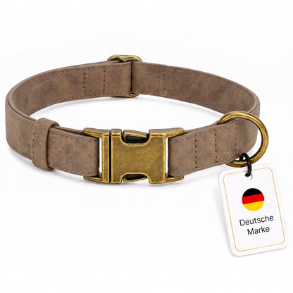 Edles Hundehalsband im Vintagelook mit Messingschnalle und kostenloser Gravur Name und Telefon