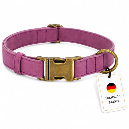 Edles Hundehalsband im Vintagelook mit Messingschnalle und kostenloser Gravur Name und Telefon