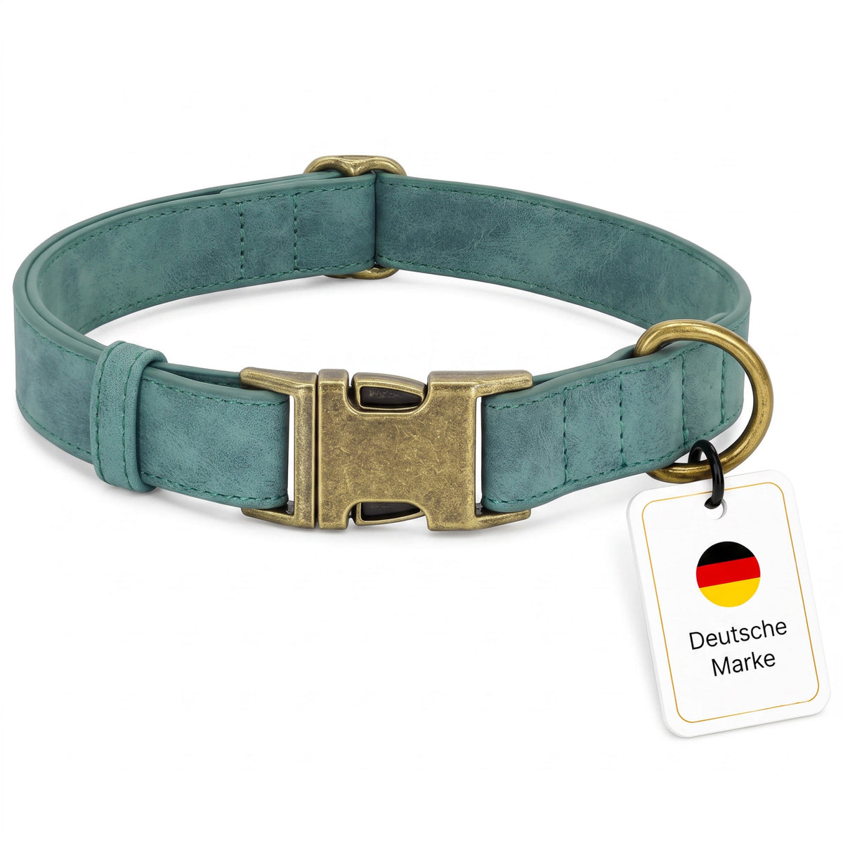 Edles Hundehalsband im Vintagelook mit Messingschnalle und kostenloser Gravur Name und Telefon