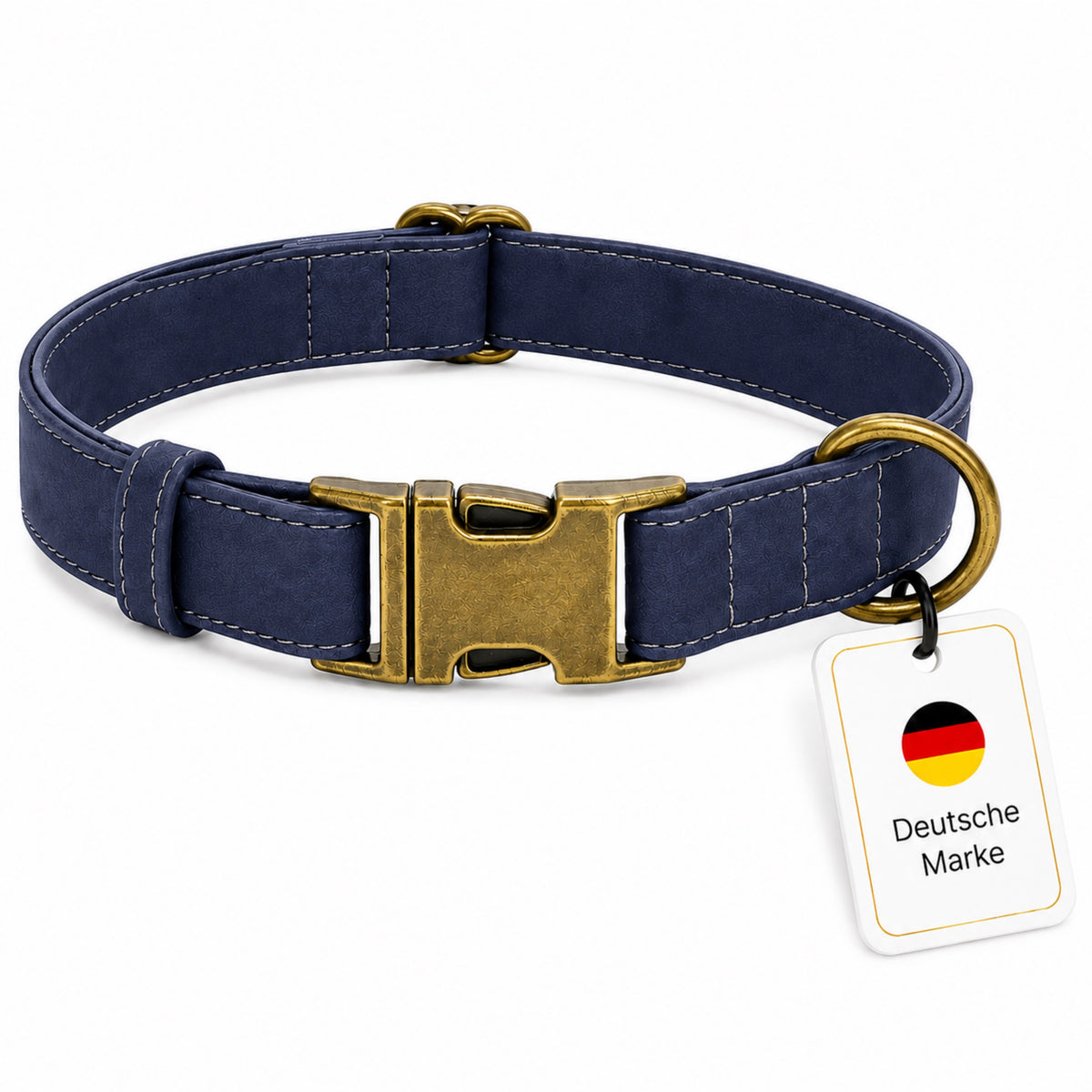 Edles Hundehalsband im Vintagelook mit Messingschnalle und kostenloser Gravur Name und Telefon