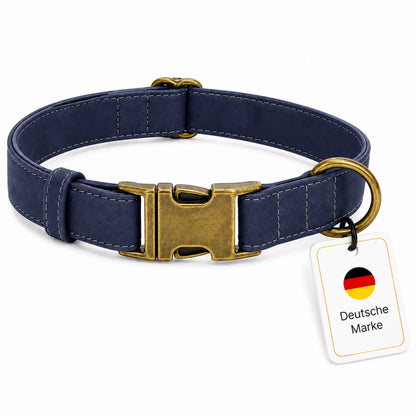 Edles Hundehalsband im Vintagelook mit Messingschnalle und kostenloser Gravur Name und Telefon