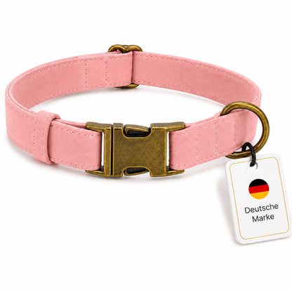 Edles Hundehalsband im Vintagelook mit Messingschnalle und kostenloser Gravur Name und Telefon