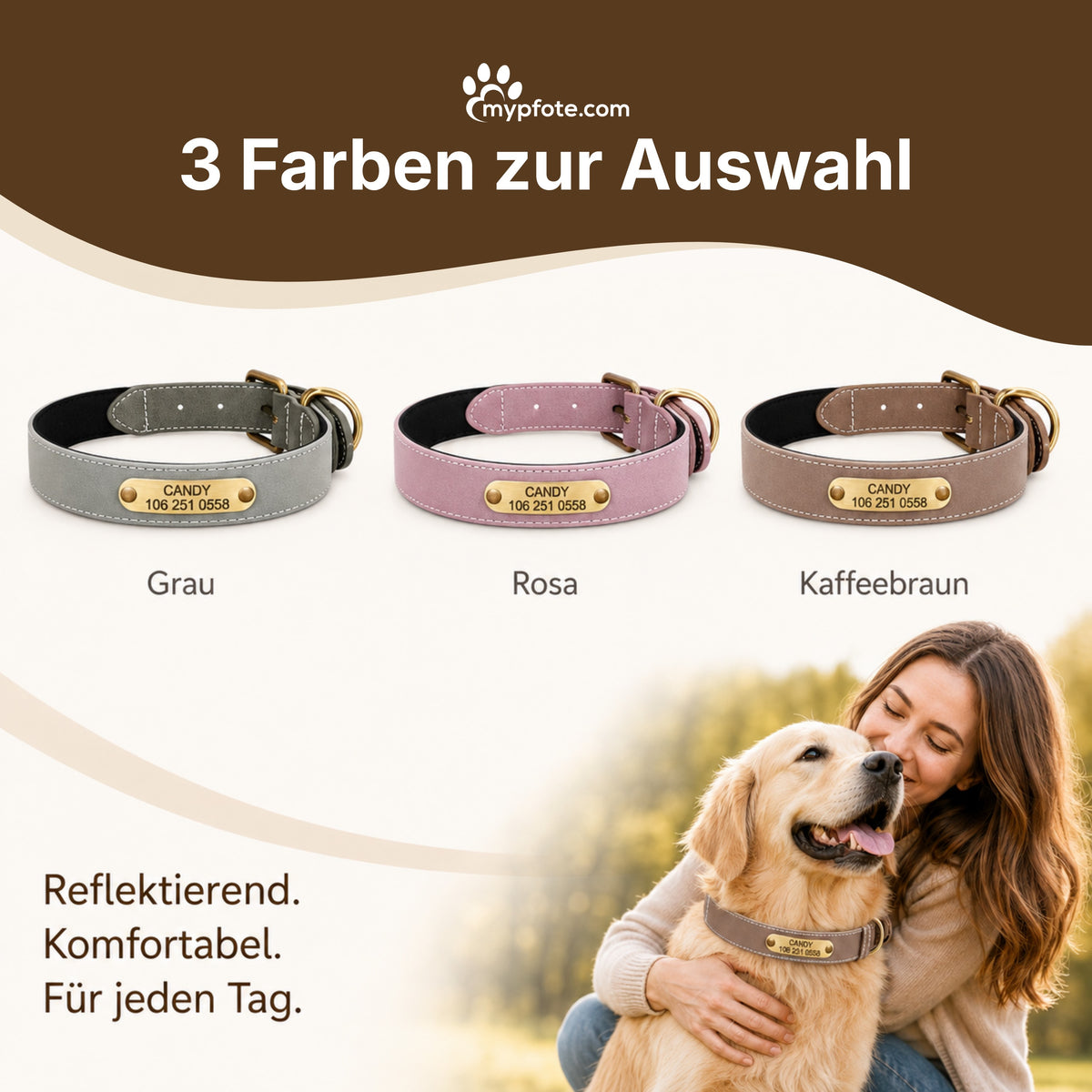 Wunderschönes Reflektions Hundehalsband mit Namen graviert