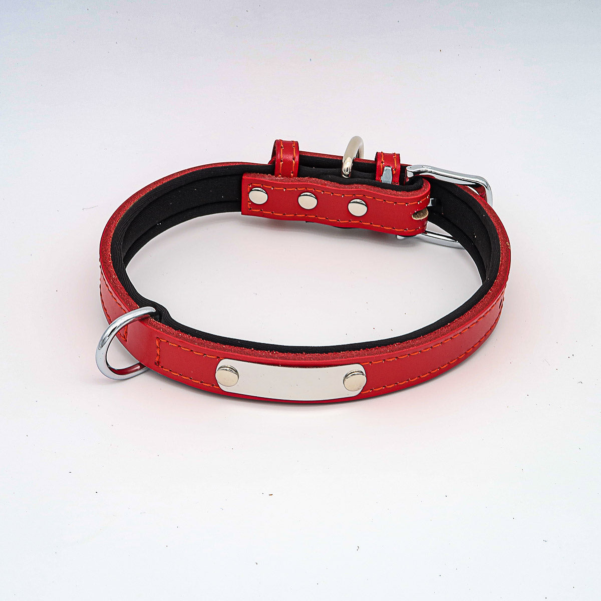 Hochwertiges Hundehalsband mit Namen aus Leder, Innenpolsterung und kostenloser Gravur, Farbe rot