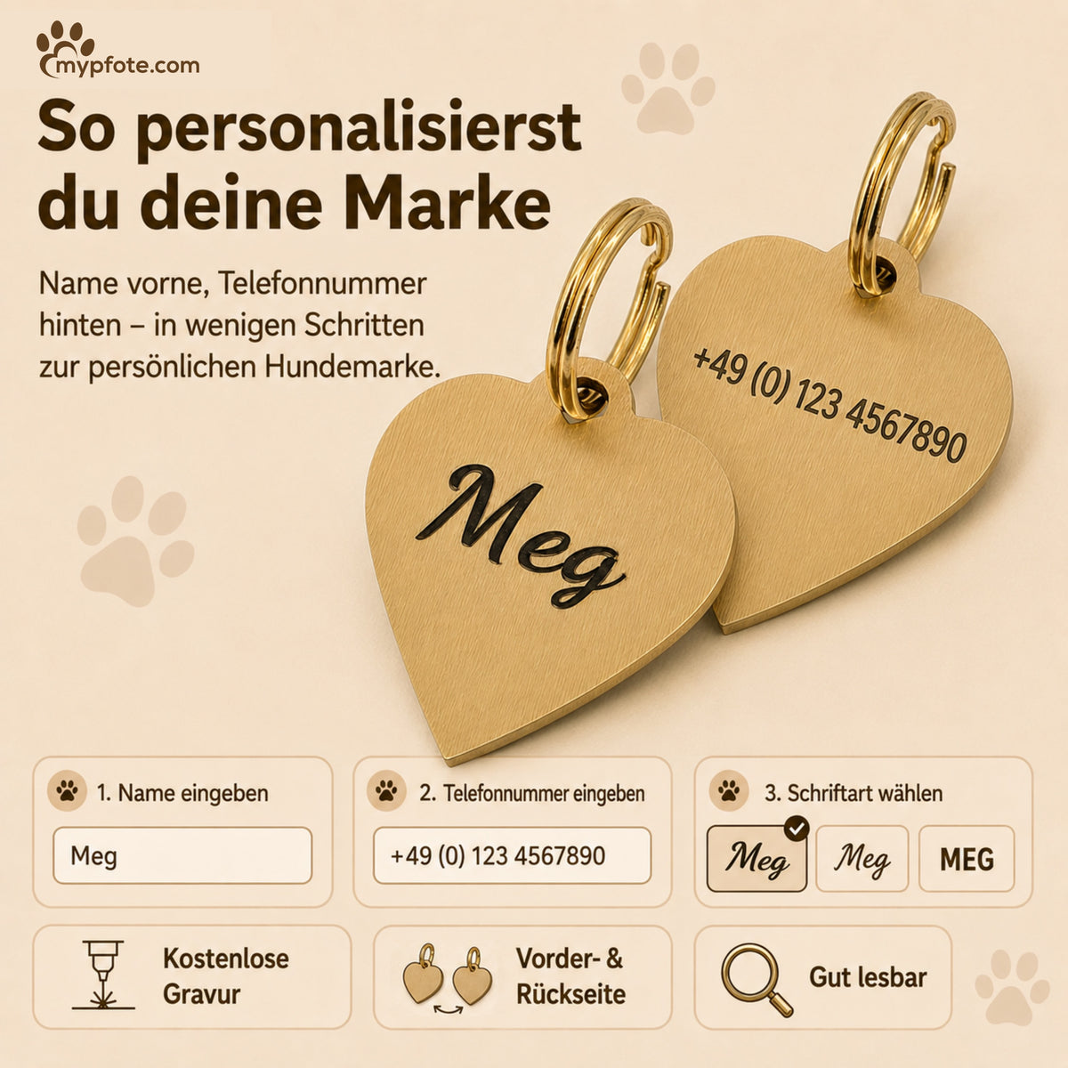 Herz Hundemarke individuell und kostenlos graviert
