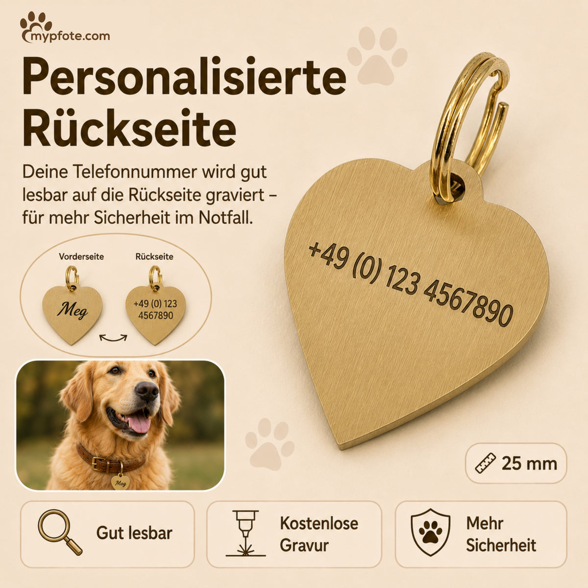 Herz Hundemarke individuell und kostenlos graviert