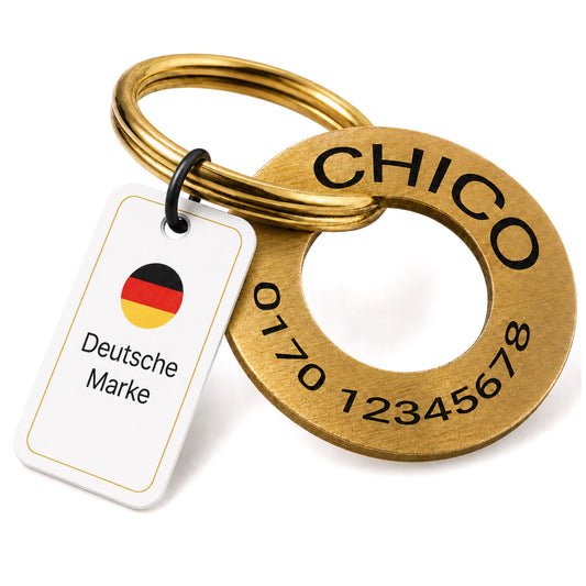 Ringförmige Hundemarke mit Gravur Messing gebürstet, 30mm
