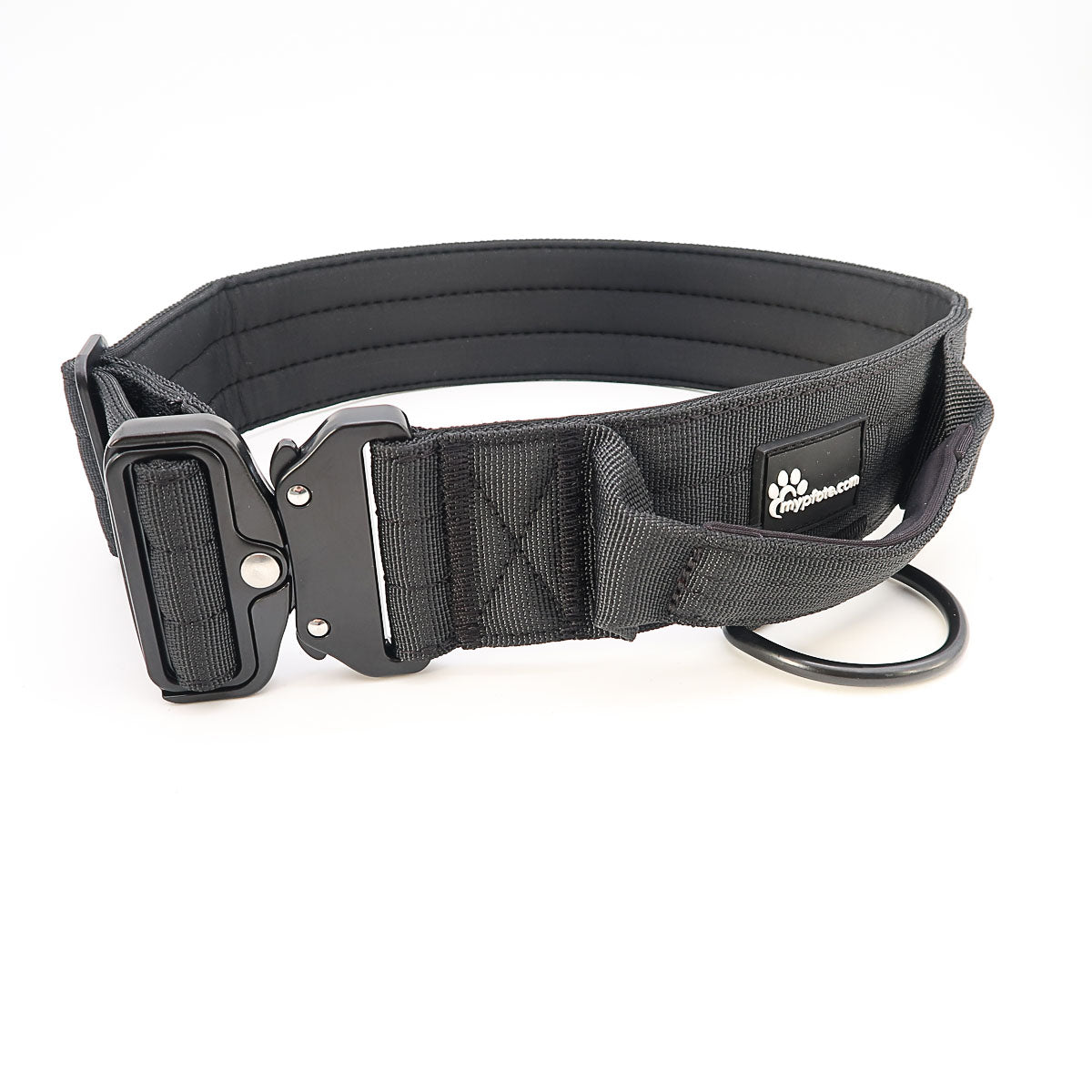 Taktisches Hundehalsband für große Hunde mit Namen graviert - Schwarz / L 45-64cm