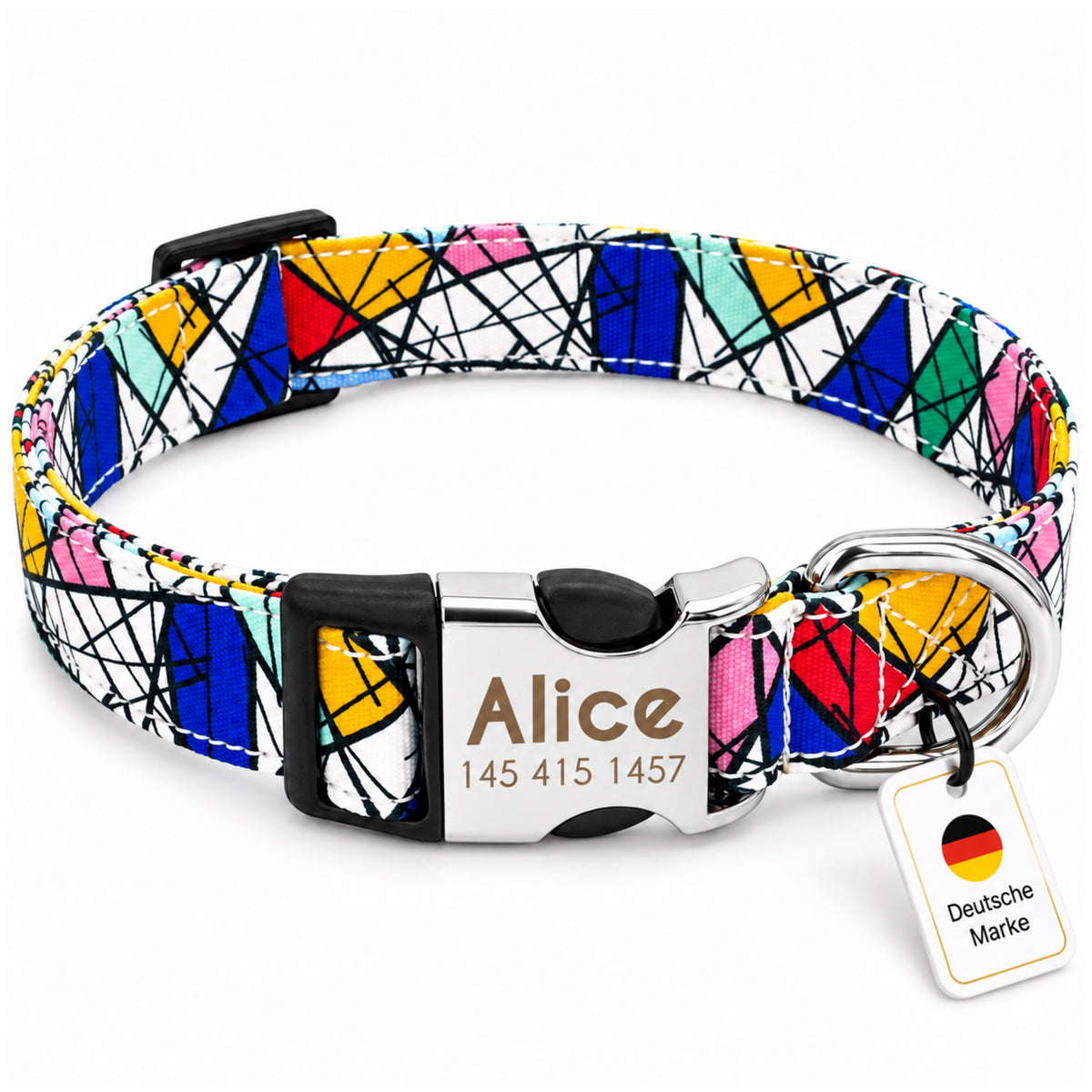 Hundehalsband "Miro" mit Namen und Telefon graviert, Nylon, Art Style