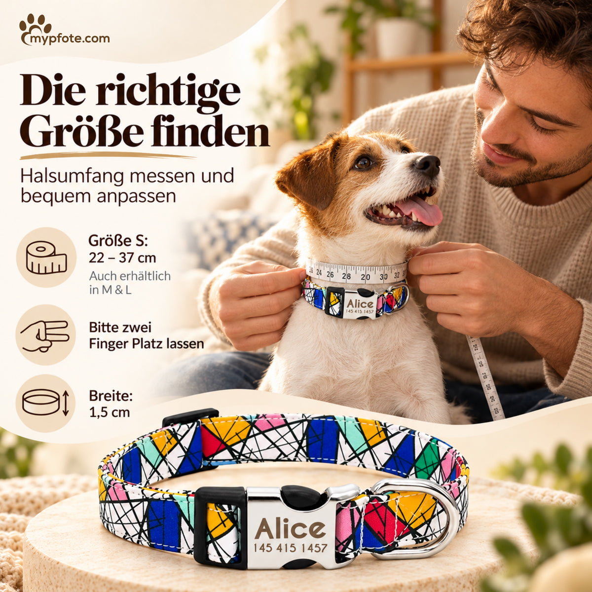 Hundehalsband "Miro" mit Namen und Telefon graviert, Nylon, Art Style