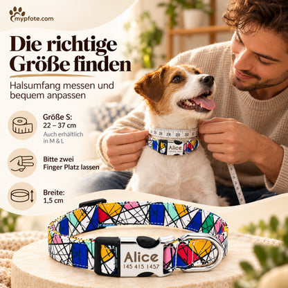 Hundehalsband "Miro" mit Namen und Telefon graviert, Nylon, Art Style