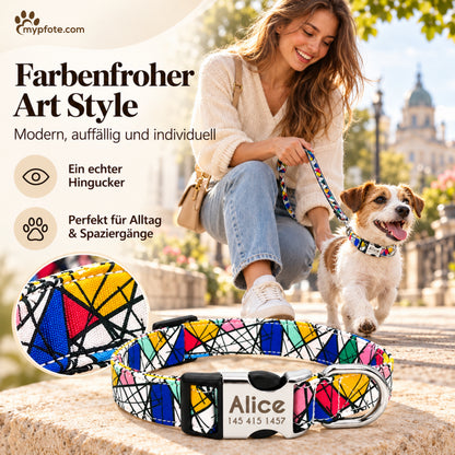 Hundehalsband "Miro" mit Namen und Telefon graviert, Nylon, Art Style