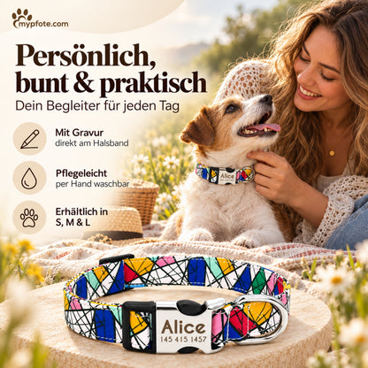 Hundehalsband "Miro" mit Namen und Telefon graviert, Nylon, Art Style