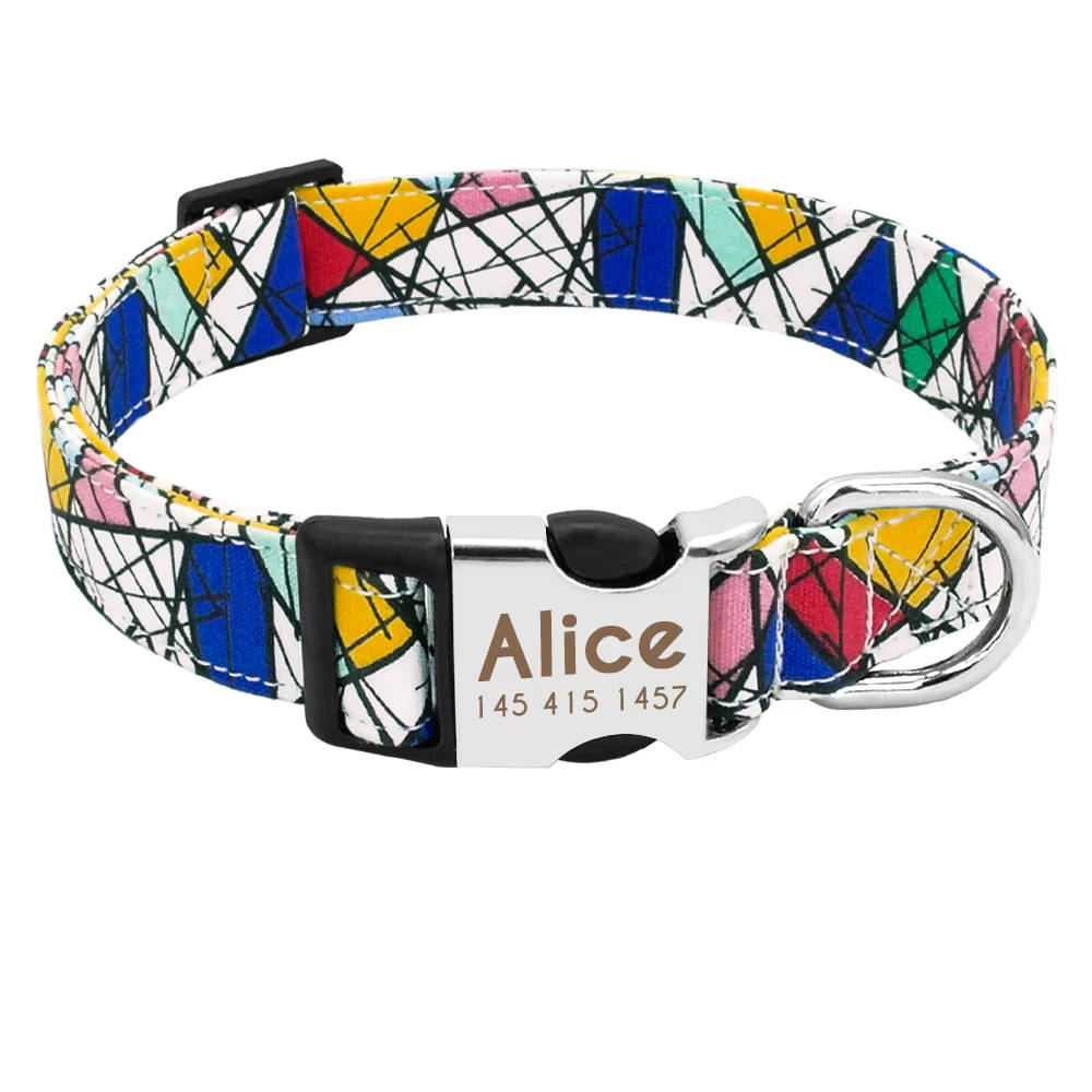 Hundehalsband "Miro" mit Namen und Telefon graviert, Nylon, Art Style - S 22-37cm
