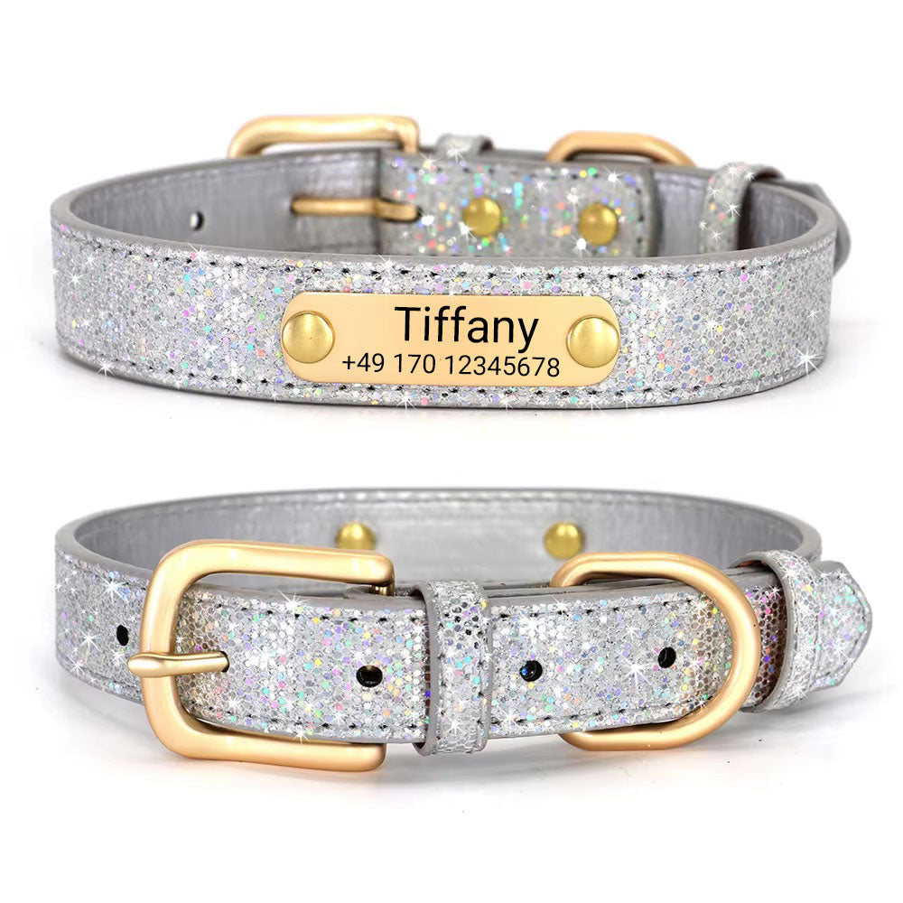 Hundehalsband "Tiffany" mit Namen und Telefon personalisiert. Lasergravur inklusive. - Silber / XS 20-27cm