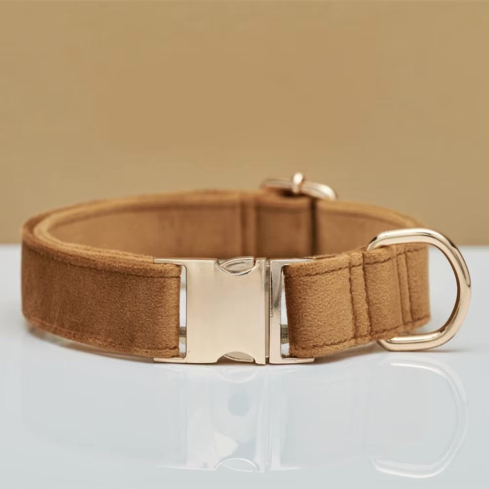Personalisiertes Samt Hundehalsband "Emilia" mit Gravur – Verstellbar & Elegant - Beige / S 30-40cm