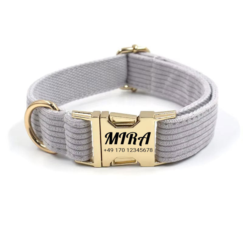 Personalisiertes Cord-Hundehalsband "Mira" mit Gravur | Verfügbar in Grau, Pink & Grün - Grau / S 31-41cm