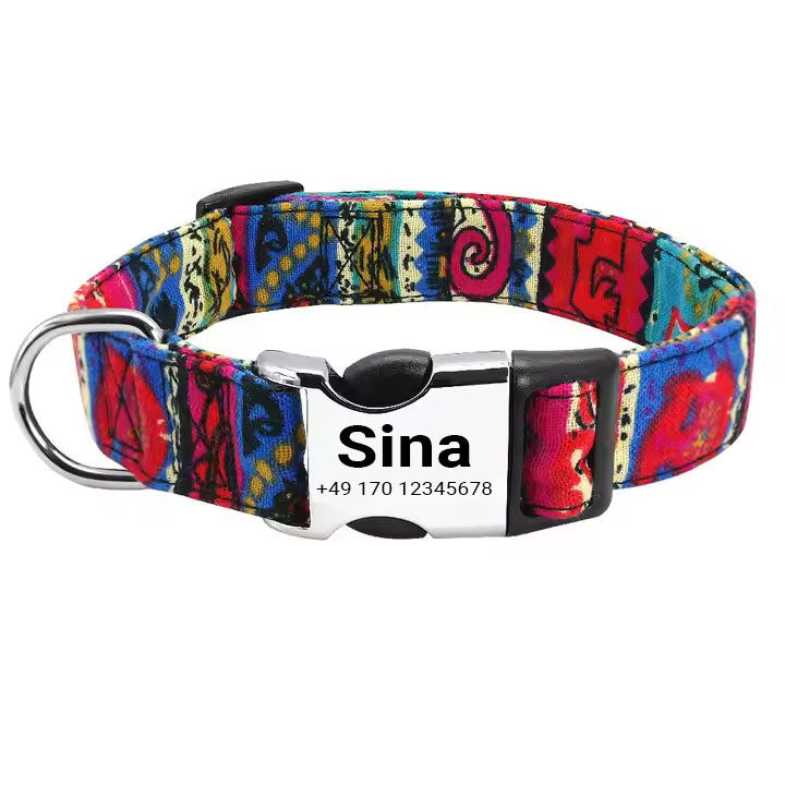 Hundehalsband „Sina“ – Personalisiert mit Namen & Nummer | Verstellbar, bunt & robust - S 25-38cm