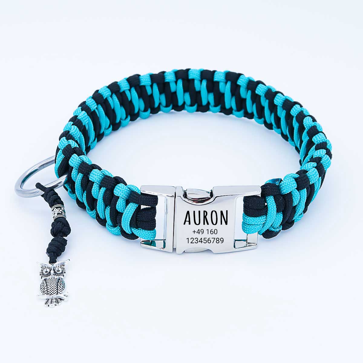 Paracord Hundhalsband "Auron" mit Gravur von Name und Telefon auf der Schnalle, drei verschiedene Größen - S 35cm