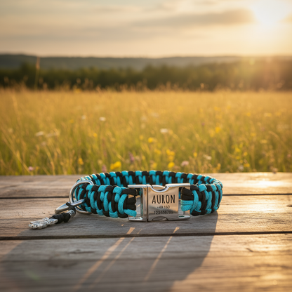 Paracord Hundehalsband personalisiert, Gravur von Name und Telefon