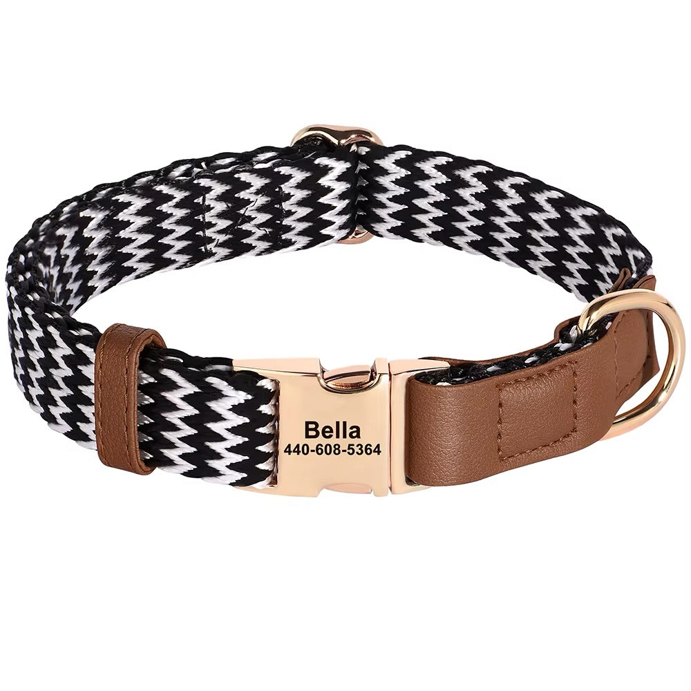 Personalisiertes Hundehalsband Lovi aus Nylon & Leder – Name & Telefonnummer (S–L) - S 25-38cm / Braun