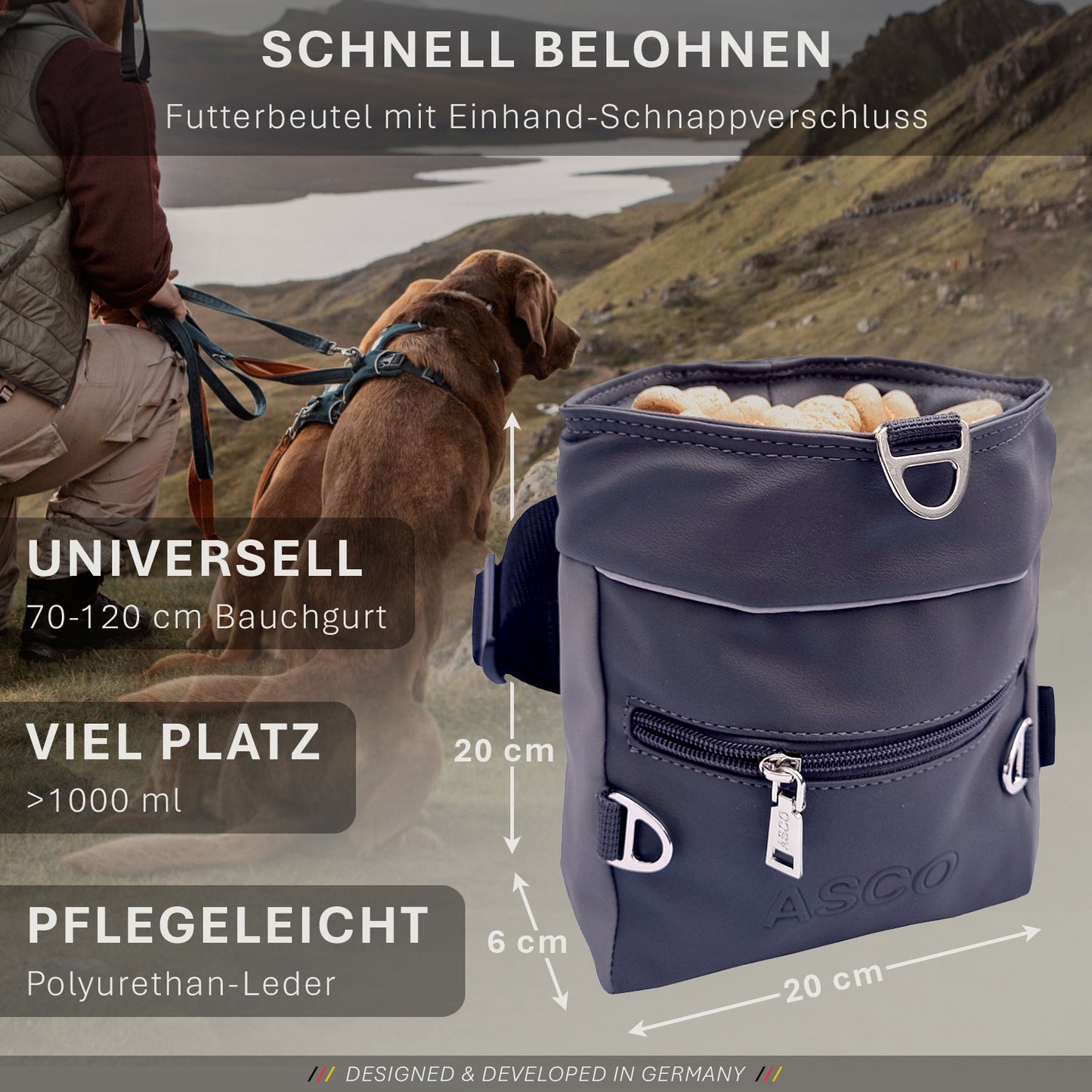 ASCO Leckerlitasche für Hunde mit Einhand-Schnappverschluss