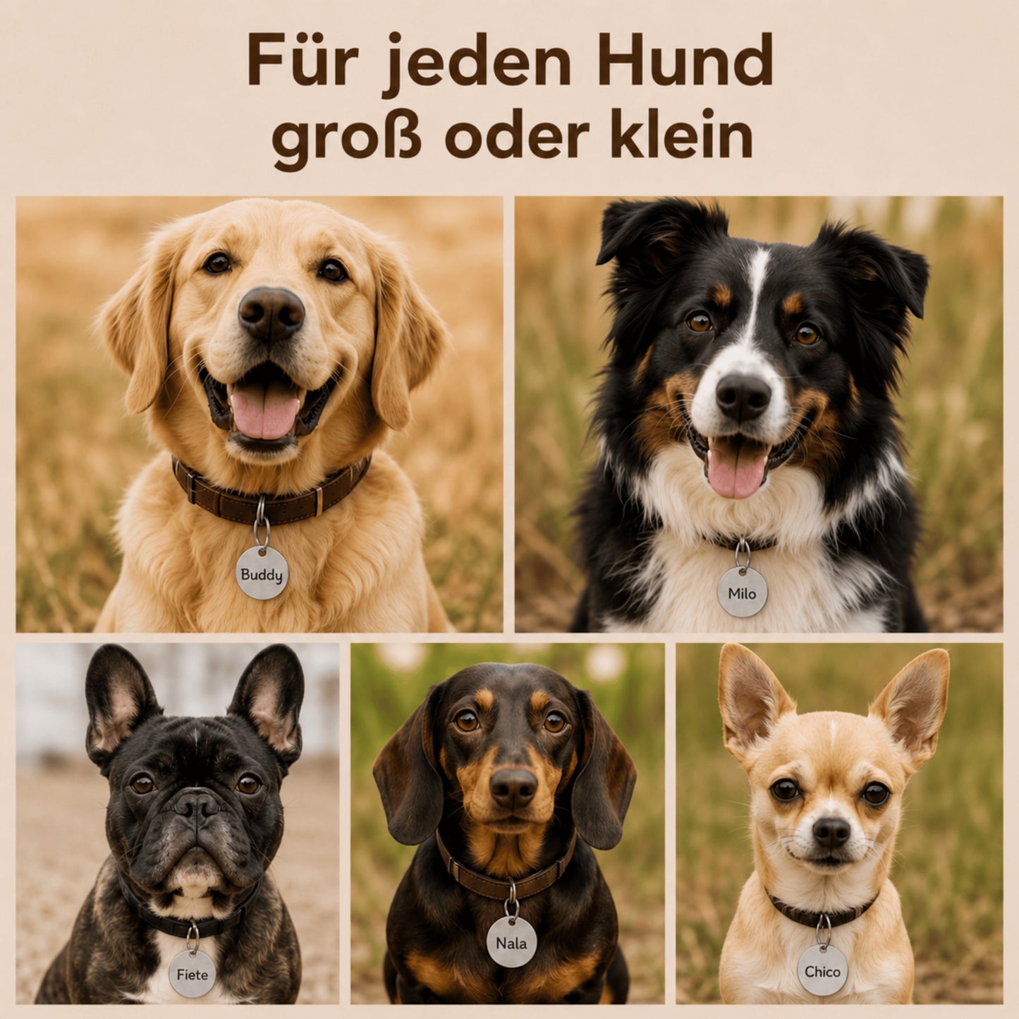 Hundemarke mit Gravur, Name und Telefon personalisiert, rund, 25mm oder 30mm in verschiedenen Farben