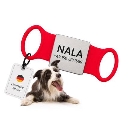Klapperfreie Hundemarke Silikonslider mit Edelstahl-Schild für Halsbänder inkl. GRATIS Gravur