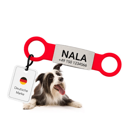 Klapperfreie Hundemarke Silikonslider mit Edelstahl-Schild für Halsbänder inkl. GRATIS Gravur