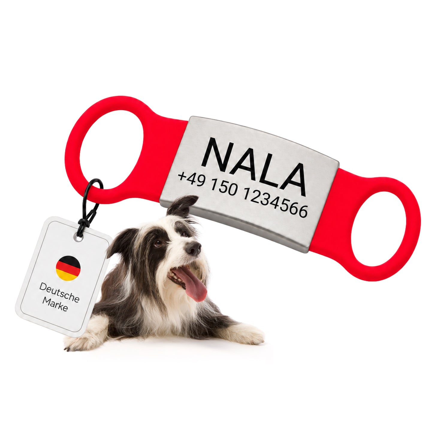 Klapperfreie Hundemarke Silikonslider mit Edelstahl-Schild für Halsbänder inkl. GRATIS Gravur