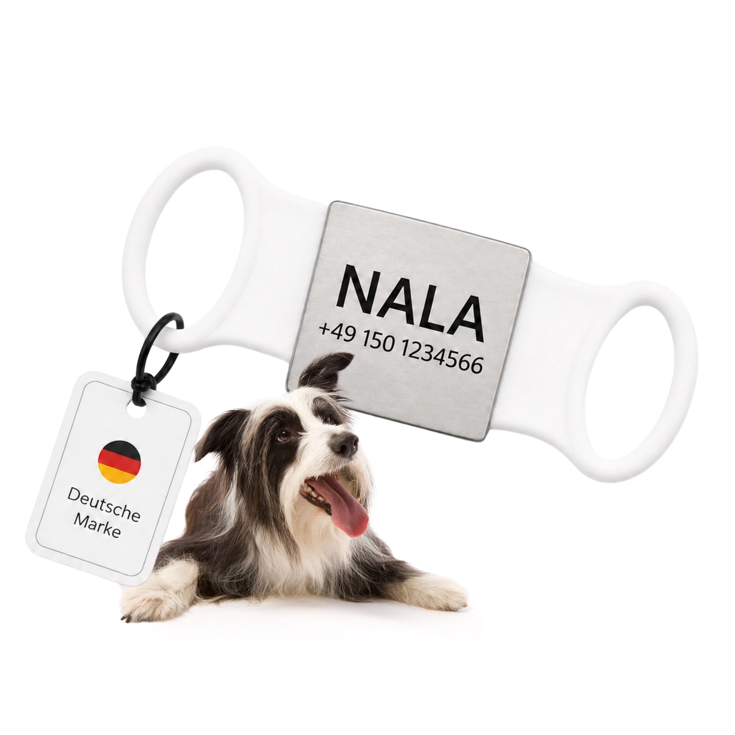 Klapperfreie Hundemarke Silikonslider mit Edelstahl-Schild für Halsbänder inkl. GRATIS Gravur