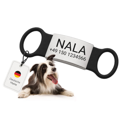 Klapperfreie Hundemarke Silikonslider mit Edelstahl-Schild für Halsbänder inkl. GRATIS Gravur