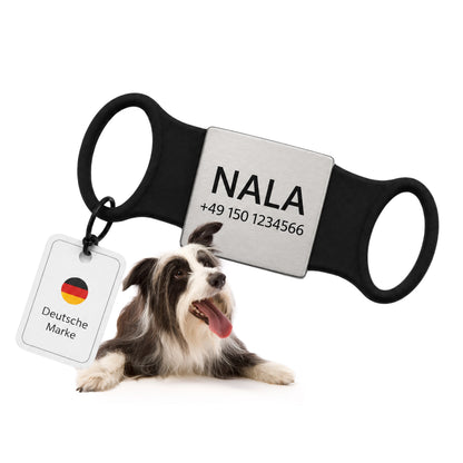 Klapperfreie Hundemarke Silikonslider mit Edelstahl-Schild für Halsbänder inkl. GRATIS Gravur