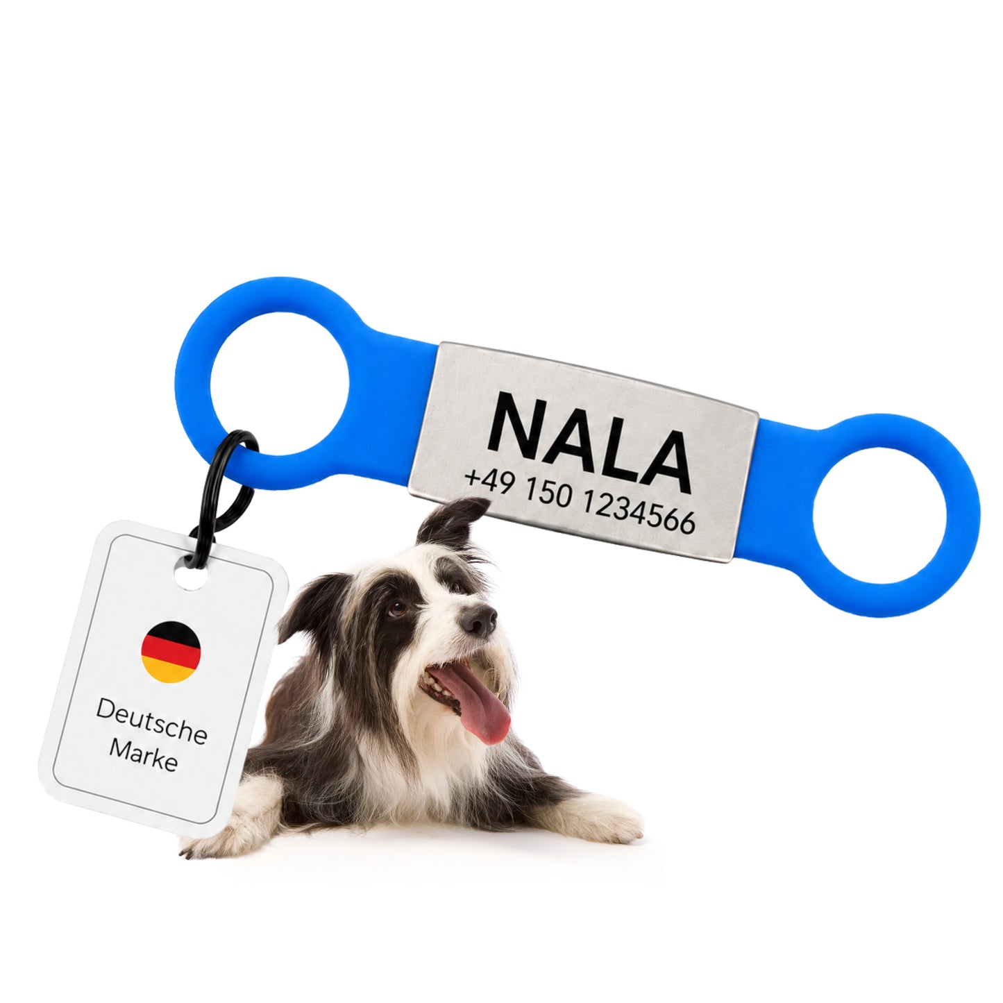 Klapperfreie Hundemarke Silikonslider mit Edelstahl-Schild für Halsbänder inkl. GRATIS Gravur