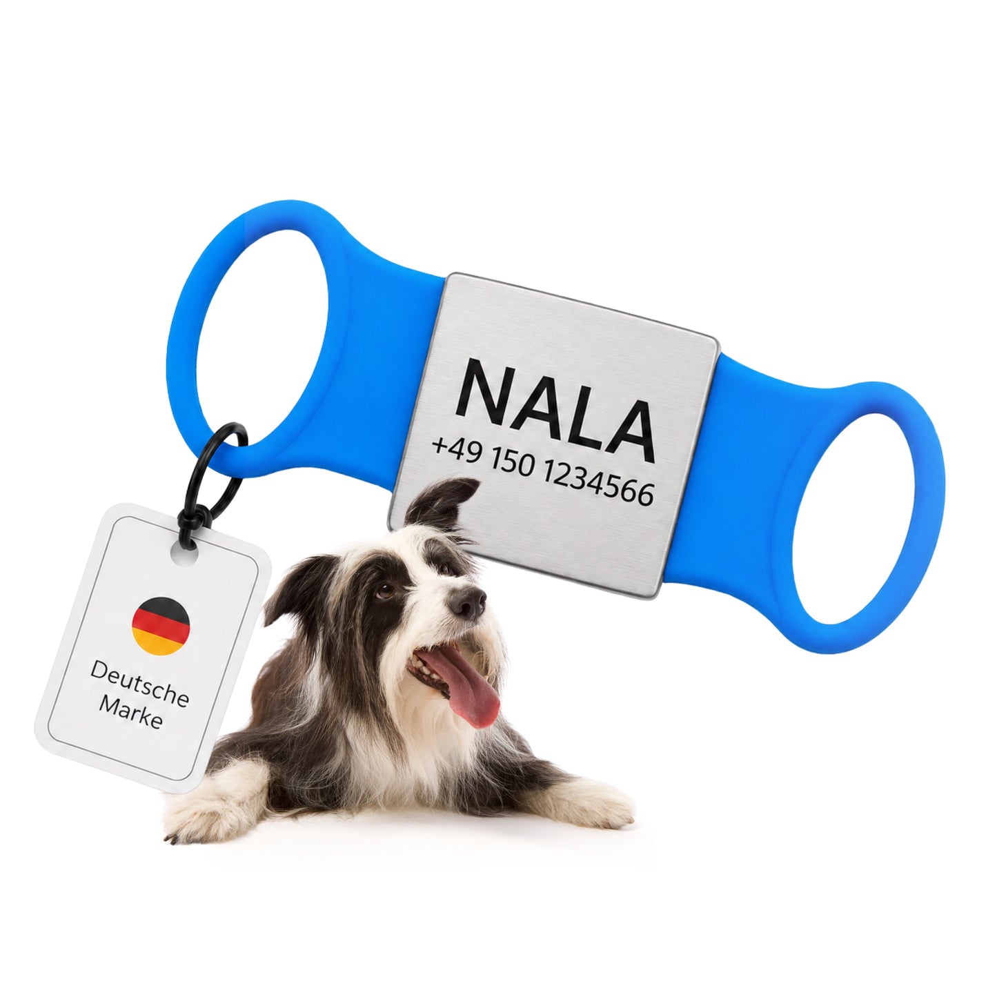 Klapperfreie Hundemarke Silikonslider mit Edelstahl-Schild für Halsbänder inkl. GRATIS Gravur