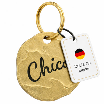 Extravagante Vintage Hundemarke mit Gravur personalisiert, Material Messing, 25mm