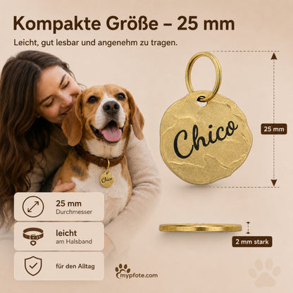 Extravagante Vintage Hundemarke mit Gravur personalisiert, Material Messing, 25mm