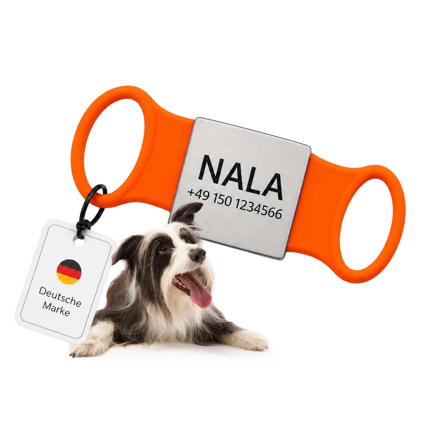 Klapperfreie Hundemarke Silikonslider mit Edelstahl-Schild für Halsbänder inkl. GRATIS Gravur