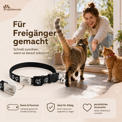 Katzenhalsband mit Name und Telefonnummer graviert