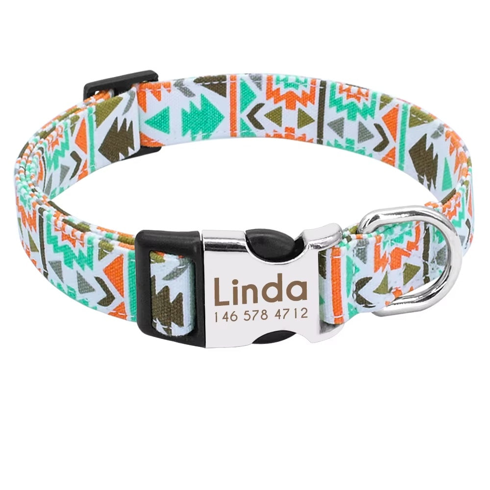 Hundehalsband "Gipsy" mit Namen und Telefon graviert, Nylon Deco Style - S 22-37cm