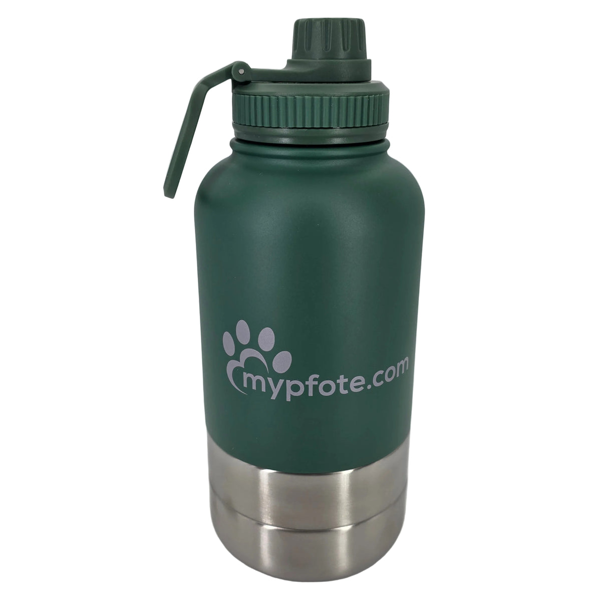 Hunde Trinkflasche, 3-in-1 . Wasser & Futter für unterwegs aus Edelstahl, 950ml - Moosgrün