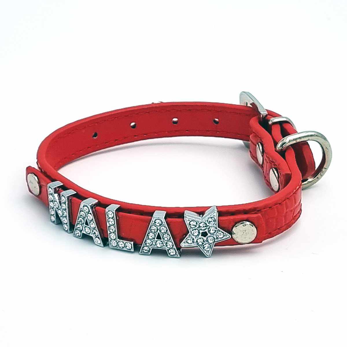 Cooles Kroko Hundehalsband personalisiert mit Glitzersteinen + Symbol