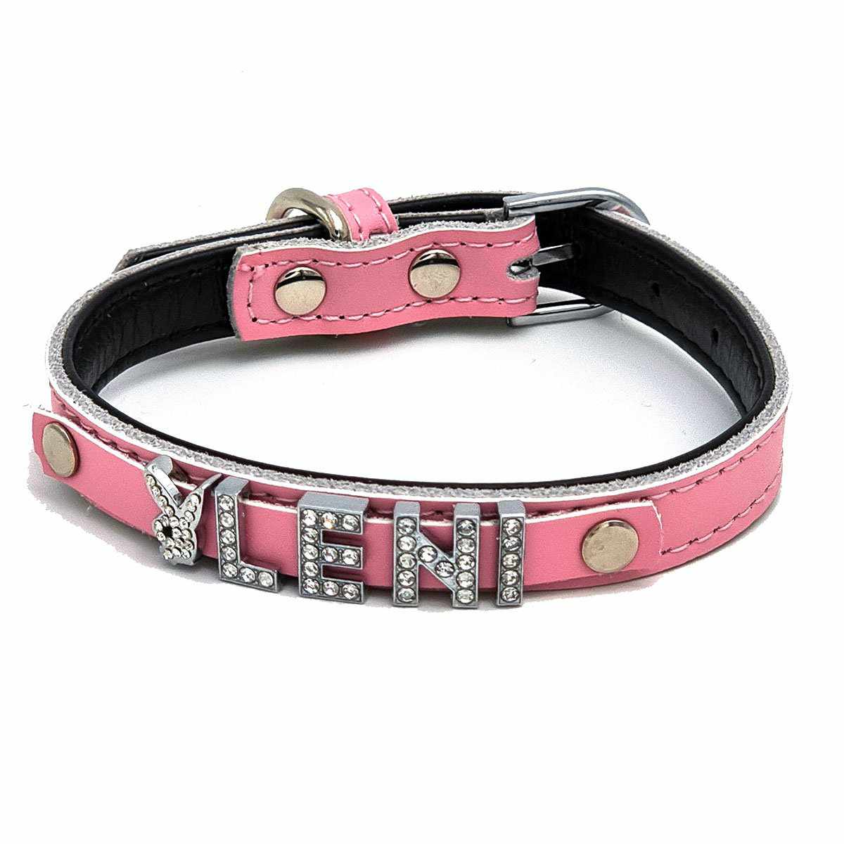 Edles Hundehalsband aus Leder personalisiert mit Glitzersteinen + Symbol