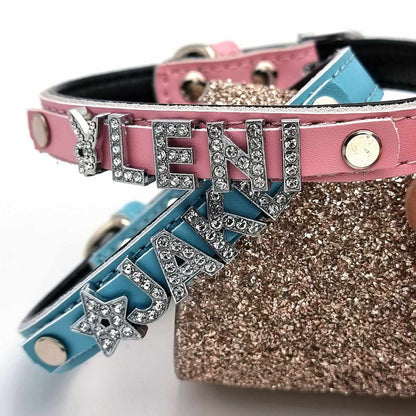 Edles Hundehalsband aus Leder personalisiert mit Glitzersteinen + Symbol