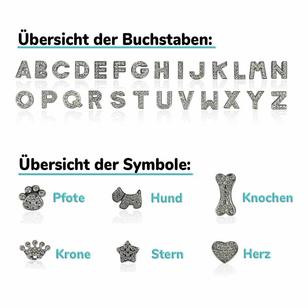 Edles Hundehalsband personalisiert mit Glitzersteinen + Symbol