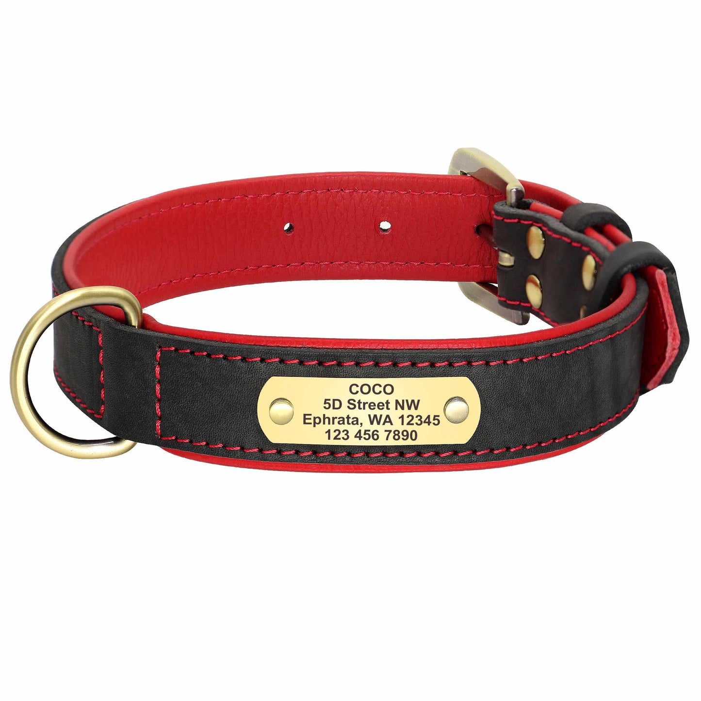 Exklusives Leder Hundehalsband mit großer Gravurplatte und gratis Gravur