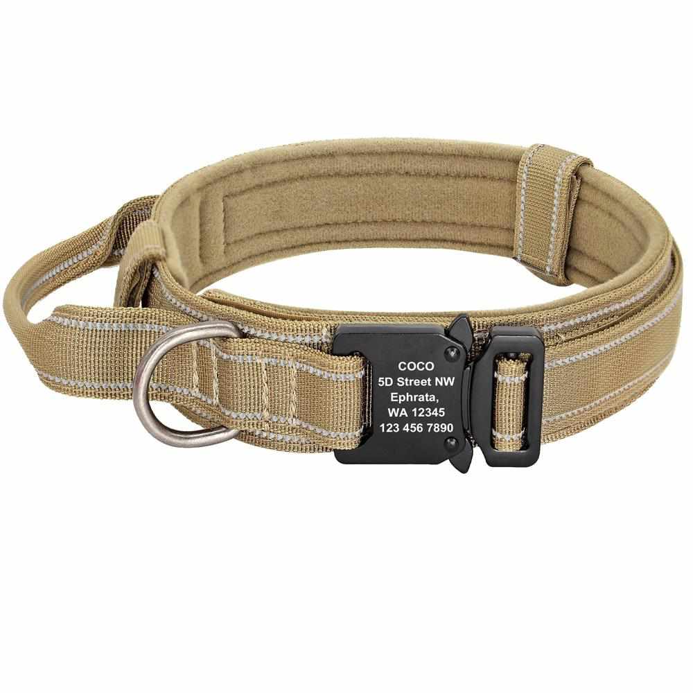 Militär Hundehalsband mit Griff und gratis Gravur auf Schnalle