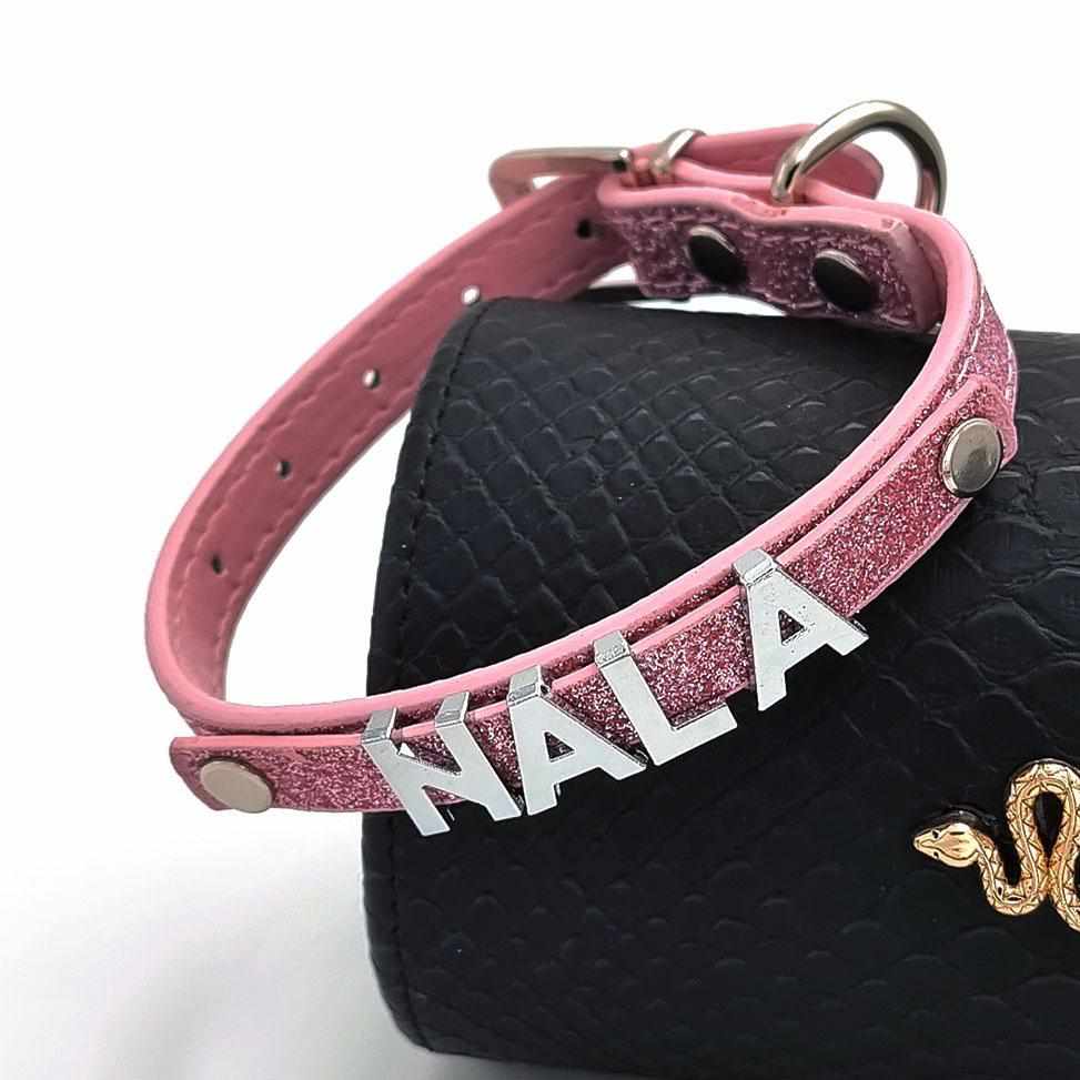 Stylisches Glitzer Hundehalsband personalisiert mit Buchstaben + Symbol