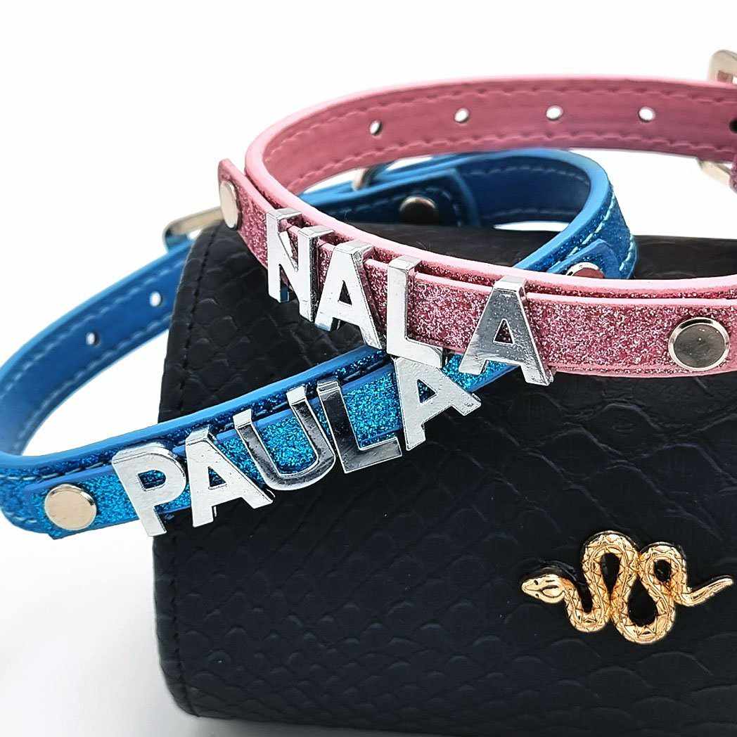 Stylisches Glitzer Hundehalsband personalisiert mit Buchstaben + Symbol